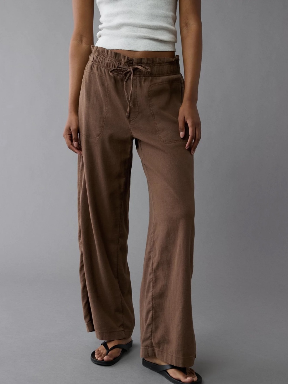American Eagle Outfitters Wide-Leg Pull-On Pants in Brown
